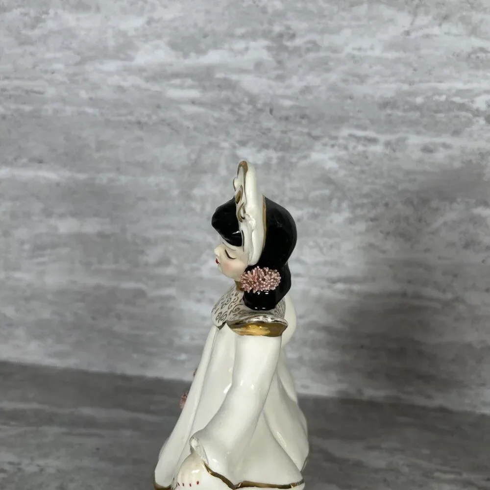 Florence Ceramics 1950's Asian Couple Blossom Girl & Lantern‎ Boy 8 1/2